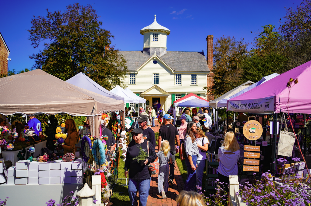 Festival crowd and vendor tents on the green by the Chowan County Courthouse